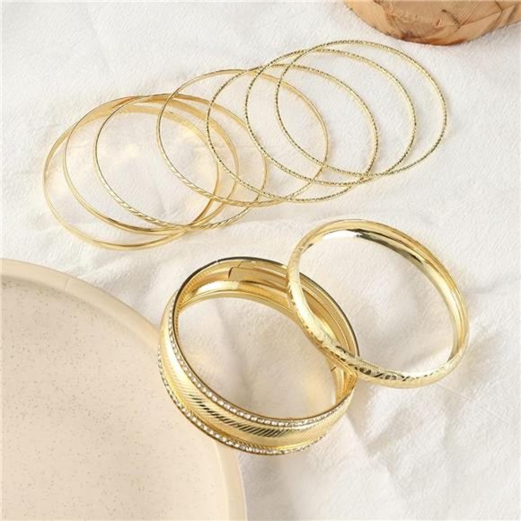 Gold Bangle Multi Stackable Bracelets for Women,14K Gold Plated Boho Indian - Picture 5 of 8